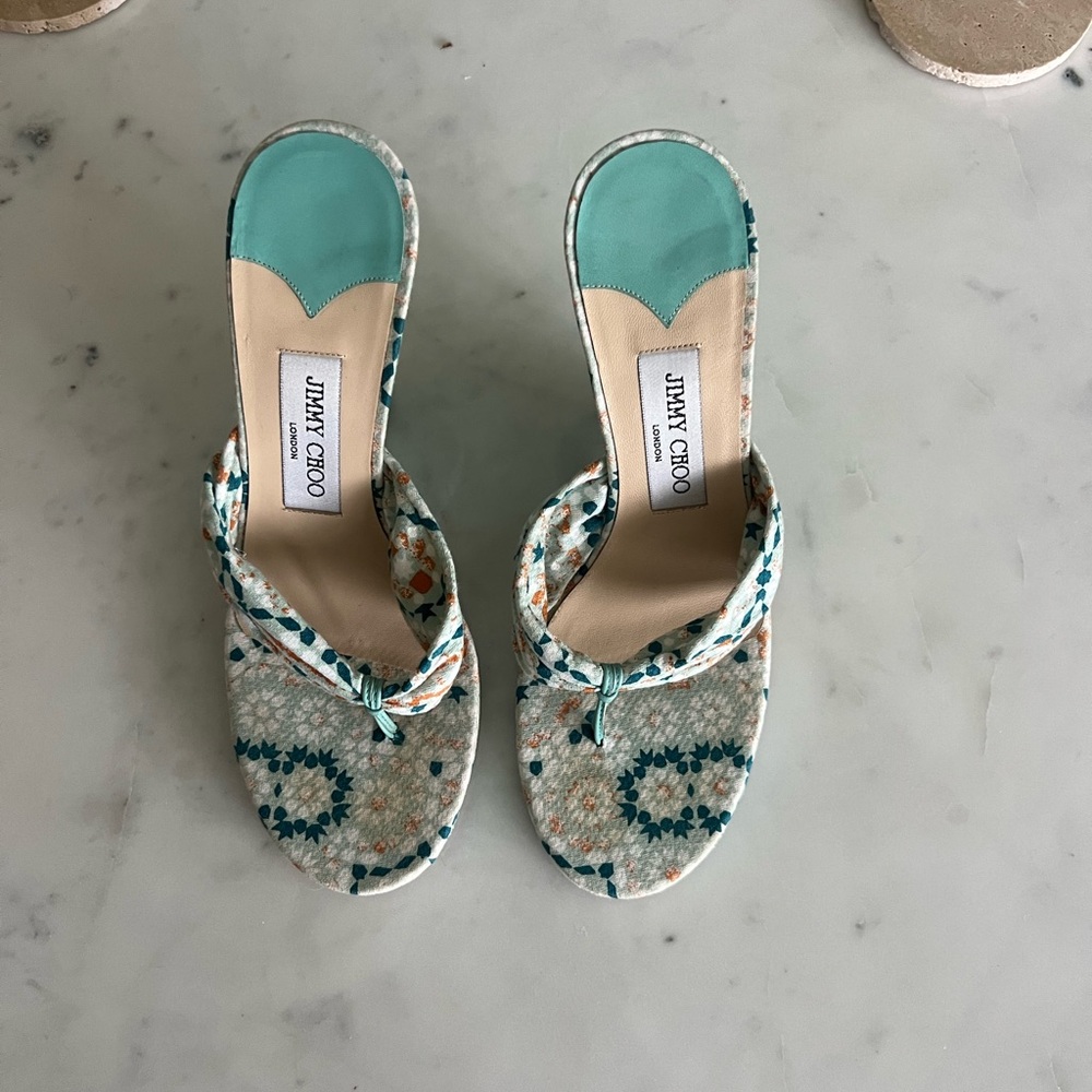 Jimmy Choo Teal and Cream Floral Sandals